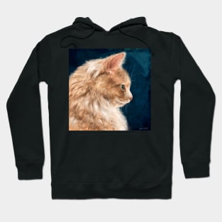 Painting of a Fluffy Orange Persian Cat on Dark Blue Background Hoodie